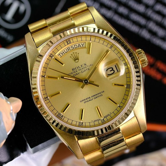 Rolex Watch Day-Date 18038 18K Yellow Gold Champagne Index Dial ALL FACTORY - Picture 9 of 9